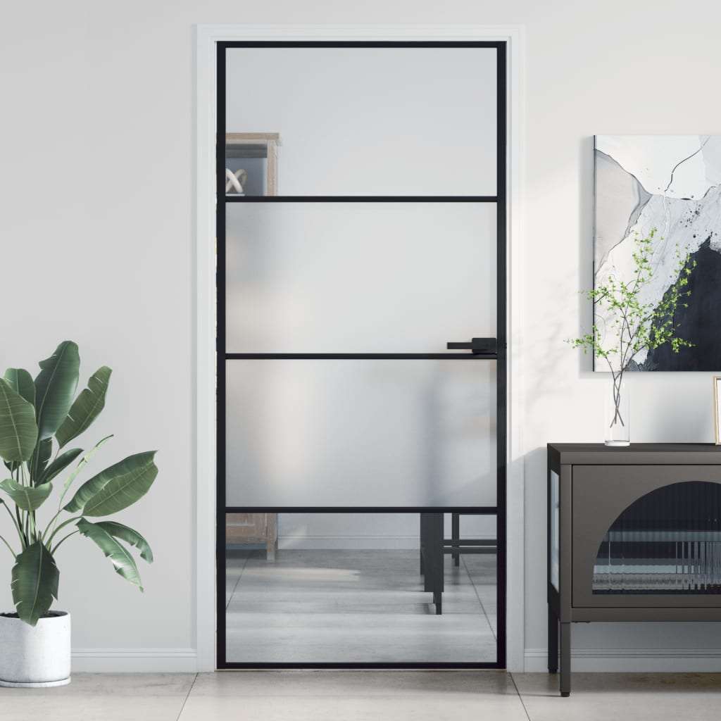 VidaXL Notranja vrata ozka črna 93x201,5 cm kaljeno steklo in aluminij Slike