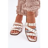 Boto Embellished women's flip flops on flat heel with straps and buckle white Manitte Cene