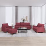  4-dijelni set sofa s jastucima crvena boja vina od tkanine u