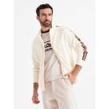 Ombre Men's sweatshirt with high collar and stripes - cream | ePonuda.com