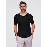 Ombre Men's openwork sweater with round neckline and short sleeves - black | shoptok.hr