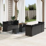 vidaXL 10-delni vrtni sofa set z blazinami črni poli ratan akacija, 3-delni vrtni jedilni set z blazinami črni poli ratan akacija Cene