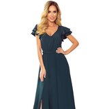 Numoco Long dress with a neckline and ruffles Cene
