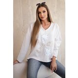 Kesi Włoski Butter fabric sweatshirt with a decorative flower beige | ePonuda.com