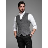 Ombre Men's wool blend vest with checkered lapels - graphite | Shoptok.si