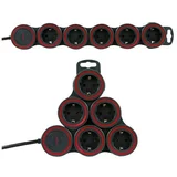 REV Produžni kabel s utičnicama (Crno-crvene boje, Broj šuko utičnica: 5 Kom., Dužina kabela: 1,4 m, 3.500 W)