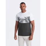 Ombre Men's two-tone t-shirt with palm leaf print - dark grey | Shoptok.si