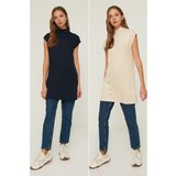 Trendyol Navy Blue-Stone Standing Collar Sleeveless Double Pack Hijab Tunic Cene