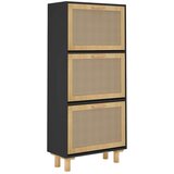 Ormarić za cipele crni 52 x 25 x 115 cm drvo i prirodni ratan | Eponuda.ba
