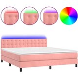  Krevet box spring s madracem LED ružičasti 180x200cm baršunasti | shoptok.hr