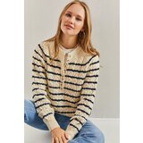 Bianco Lucci Women's Striped Knitwear Sweater with Braids. Cijene