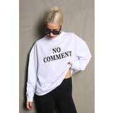 Madmext Women's White Crewneck Printed Oversized Sweatshirt. Cene