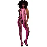 Glow in the Dark Bodystocking with Halterneck Neon Pink S/M/L