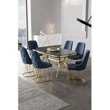 Hanah home trpezarijski set Epal, sto i 6 stolica, ploča u dekoru Sonata, zlatne noge, antracit tkanina Babyface | Eponuda.com