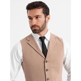 Ombre Fitted elegant men's vest with elastane and lapels - brown | Shoptok.si