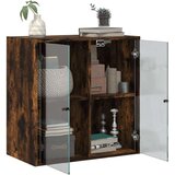 vidaXL Stenska omarica s steklenimi vrati dimljen hrast 68x37x68,5 cm | Shoptok.si