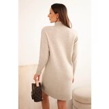 Kesi Włoski Women's sweater dress with a turtleneck and pocket beige | Shoptok.si