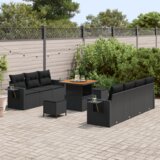  Set od 10 komada vrtnih sofa s jastučićima crni poliratan akacija | shoptok.hr