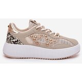 Boto Women's Sports Shoes With Mesh And Studs Beige Ogalda | shoptok.hr