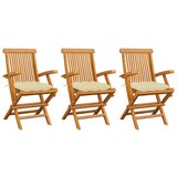 Maison Chic Vrtni stoli - Stol za vrt s kremno belimi blazinami 3 kosi trdna tikovina JS1985, (21877175) | Shoptok.si