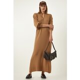  Women's Biscuit Zipper Collar Ribbed Long Knitwear Dress | Eponuda.ba
