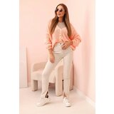 Kesi Włoski Women's sweater with a V-neck and buttons apricot Cijene