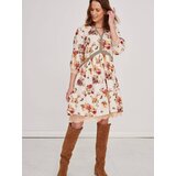 Blue Shadow Beige Flared Floral Dress | Shoptok.si