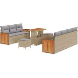  10-delni set vrtne sedežne garniture z blazinami bež poli ratan akacija | Shoptok.si