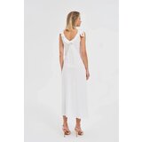 Marisse White Midi Dress With Ruffles On The Neckline | ePonuda.com