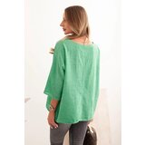 Kesi Włoski Women's linen-cotton blouse with short sleeves green | shoptok.hr
