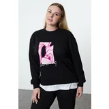 Trendyol Curve Black Lola Bunny Licensed Crew Neck Knitted Plus Size Sweatshirt