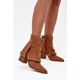 Boto women's ankle boots on heel with rolled shaft camel idalia Cene