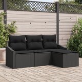 vidaXL 4-delni vrtni kavč set z blazinami Črn Poli Ratan, (22093887) | Shoptok.si