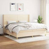  Box spring postelja z vzmetnico krem 200x200 cm blago | Shoptok.si