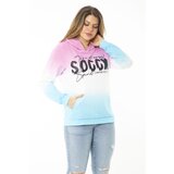 Şans Women's Plus Size Colored Two Thread Silvery And Front Print Detailed Hooded Sweatshirt Cene