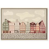  Slika - Salt Square - Colorful Illustrated Townhouses Against a Cloudy Sky Background 60x40 U prirodnom drvenom okviru | shoptok.hr