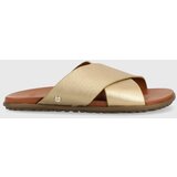 Ugg Usnjeni natikači Solivan Crossband ženski, zlata barva, 1144973 | Shoptok.si