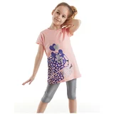 Mushi Leopard Girl Pink T-shirt, Gray Disco Shiny Leggings Set.