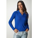 Happiness İstanbul Women's Dark Blue Polo Neck Corduroy Knitwear Sweater Cene