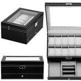 springos Škatla za uro 30x20x13 cm, črno-sivo ohišje z 12 predelki iz eko usnja., (21631815) | Shoptok.si