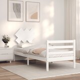 vidaXL Posteljni okvir z vzglavjem bel 90x200 cm trden les Cene