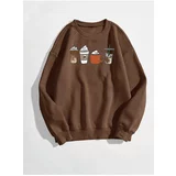 K&H TWENTY-ONE Women's Brown Oversized Coffee Printed Sweatshirt