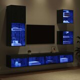 TV stenske enote z LED 5 pcs Črna Orehovina Konstruiran les, (5000217550) | Shoptok.si