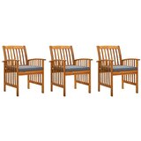 The Living Store Vrtni jedilni stoli 3 kosi z blazinami trden akacijev les - Vrtni Jedilni Stol, (21480665) | Shoptok.si