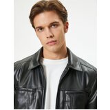 Koton Faux Leather Jacket Pocket Zipper Lined Slim Fit | Shoptok.si