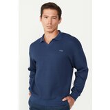AC&Co / Altınyıldız Classics Men's Navy Blue Loose Fit Fleece 3 Thread Polo Neck Jacquard Sweatshirt cene