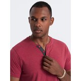 Ombre Men's T-shirt with round henley neckline - red Cijene