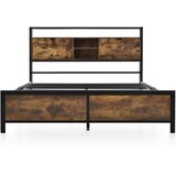 Lumor Postelja za odrasle 140x200 cm z prostorom za shranjevanje - kovinski okvir - rjava, (22151457) | Shoptok.si
