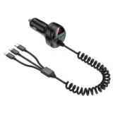 Auto Punjač QC3.0 s LED Digitalnim Ekranom – 3-u-1 Spiralni Kabl
