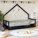 The Living Store Otroški posteljni okvir s predali črn 80x200 cm trdna borovina - Otroški Posteljni Okvir, (21625303) | Shoptok.si